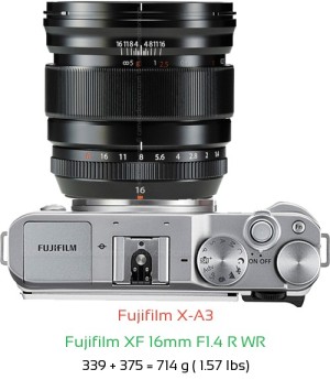 Fujifilm X-A3 with Fujifilm XF 16mm F1.4 R WR Lens Size