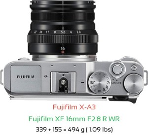 Fujifilm X-A3 with Fujifilm XF 16mm F2.8 R WR Lens Size
