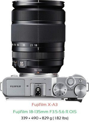 Fujifilm X-A3 with Fujifilm 18-135mm F3.5-5.6 R OIS Lens Size