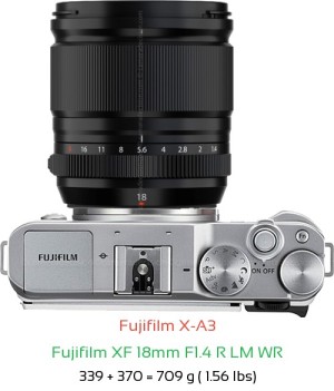 Fujifilm X-A3 with Fujifilm XF 18mm F1.4 R LM WR Lens Size