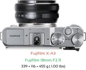 Fujifilm X-A3 with Fujifilm 18mm F2 R Lens Size