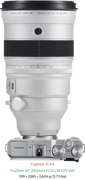 Fujifilm X-A3 with Fujifilm XF 200mm F2 R LM OIS WR Lens Size