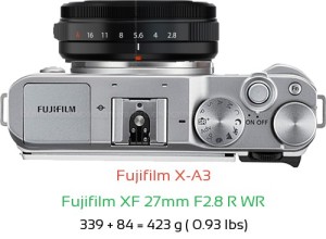Fujifilm X-A3 with Fujifilm XF 27mm F2.8 R WR Lens Size