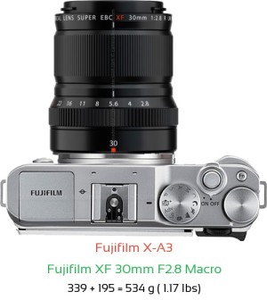 Fujifilm X-A3 with Fujifilm XF 30mm F2.8 Macro Lens Size