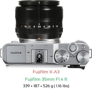 Fujifilm X-A3 with Fujifilm 35mm F1.4 R Lens Size