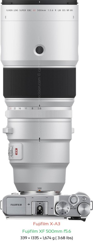 Fujifilm X-A3 with Fujifilm XF 500mm f5.6 Lens Size