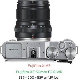 Fujifilm X-A3 with Fujifilm XF 50mm F2 R WR Lens Size