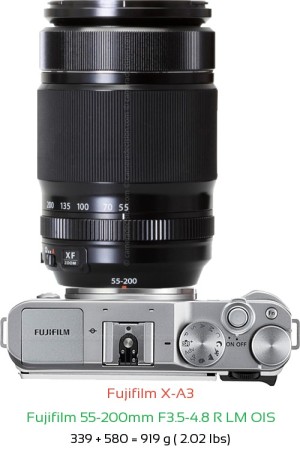 Fujifilm X-A3 with Fujifilm 55-200mm F3.5-4.8 R LM OIS Lens Size