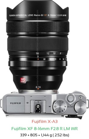 Fujifilm X-A3 with Fujifilm XF 8-16mm F2.8 R LM WR Lens Size