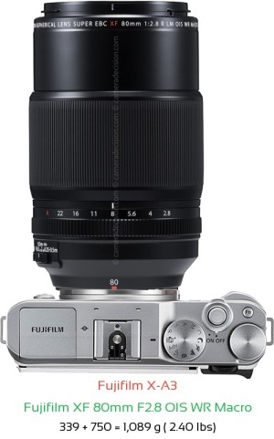 Fujifilm X-A3 with Fujifilm XF 80mm F2.8 OIS WR Macro Lens Size