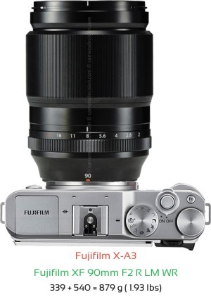 Fujifilm X-A3 with Fujifilm XF 90mm F2 R LM WR Lens Size
