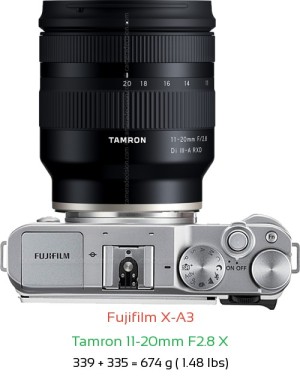 Fujifilm X-A3 with Tamron 11-20mm F2.8 X Lens Size