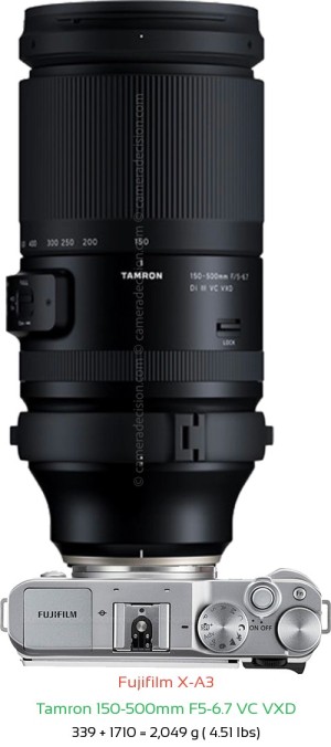 Fujifilm X-A3 with Tamron 150-500mm F5-6.7 Lens Size