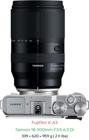 Fujifilm X-A3 with Tamron 18-300mm F3.5-6.3 Di Lens Size
