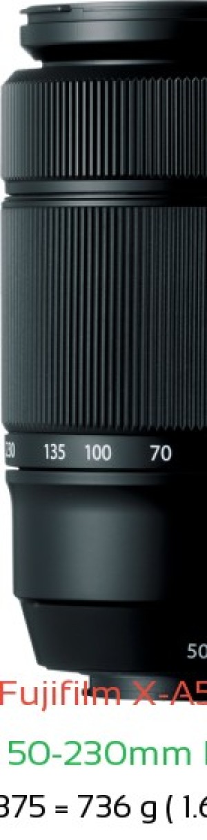Fujifilm X-A5 with Fujifilm XC 50-230mm F4.5-6.7 OIS Lens Size