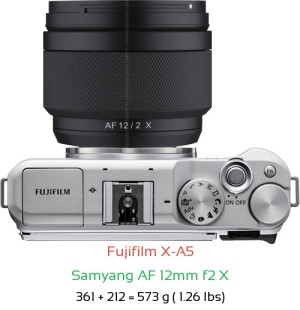 Fujifilm X-A5 with Samyang AF 12mm f2 X Lens Size