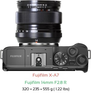 Fujifilm X-A7 with Fujifilm 14mm F2.8 R Lens Size