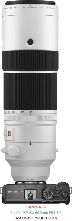 Fujifilm X-A7 with Fujifilm XF 150-600mm F5.6-8 R Lens Size
