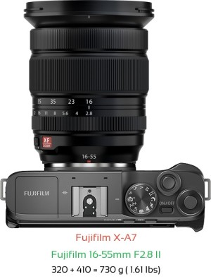 Fujifilm X-A7 with Fujifilm 16-55mm F2.8 II Lens Size