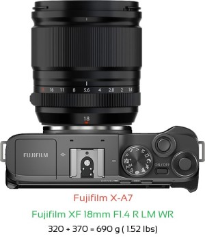 Fujifilm X-A7 with Fujifilm XF 18mm F1.4 R LM WR Lens Size