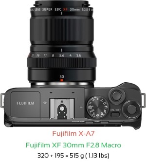 Fujifilm X-A7 with Fujifilm XF 30mm F2.8 Macro Lens Size