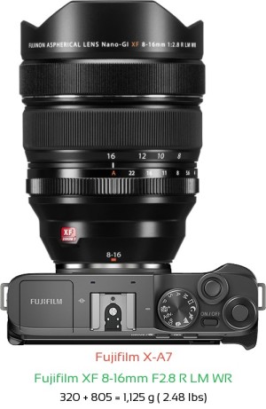 Fujifilm X-A7 with Fujifilm XF 8-16mm F2.8 R LM WR Lens Size