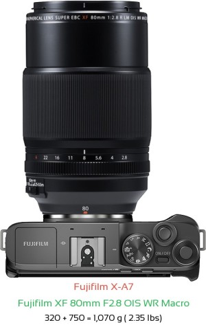 Fujifilm X-A7 with Fujifilm XF 80mm F2.8 OIS WR Macro Lens Size
