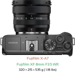 Fujifilm X-A7 with Fujifilm XF 8mm F3.5 WR Lens Size