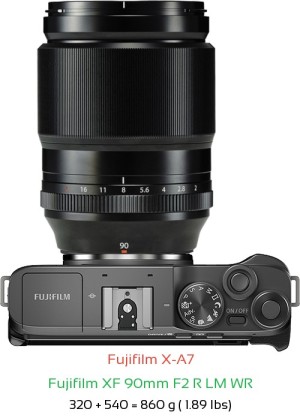 Fujifilm X-A7 with Fujifilm XF 90mm F2 R LM WR Lens Size