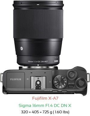 Fujifilm X-A7 with Sigma 16mm F1.4 DC DN X Lens Size