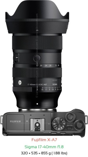 Fujifilm X-A7 with Sigma 17-40mm f1.8 Lens Size