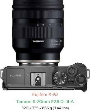 Fujifilm X-A7 with Tamron 11-20mm F2.8 X Lens Size