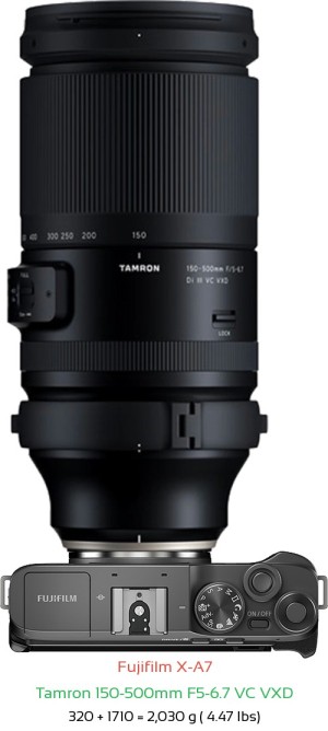 Fujifilm X-A7 with Tamron 150-500mm F5-6.7 Lens Size