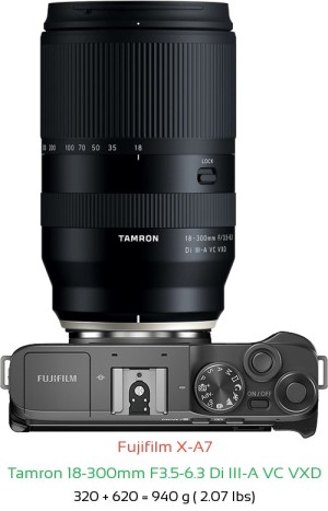 Fujifilm X-A7 with Tamron 18-300mm F3.5-6.3 Di Lens Size