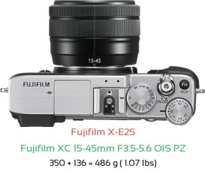 Fujifilm X-E2S with Fujifilm XC 15-45mm F3.5-5.6 OIS PZ Lens Size