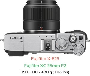 Fujifilm X-E2S with Fujifilm XC 35mm F2 Lens Size