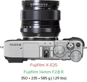 Fujifilm X-E2S with Fujifilm 14mm F2.8 R Lens Size