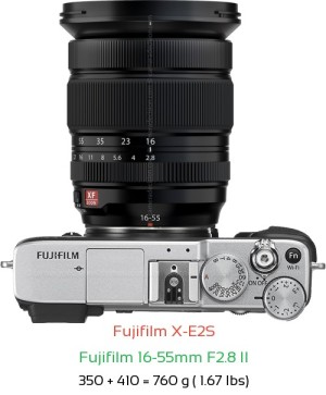Fujifilm X-E2S with Fujifilm 16-55mm F2.8 II Lens Size