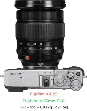 Fujifilm X-E2S with Fujifilm 16-55mm F2.8 Lens Size