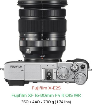 Fujifilm X-E2S with Fujifilm XF 16-80mm F4 R OIS WR Lens Size