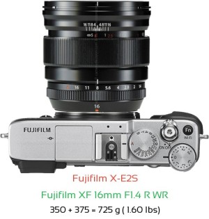 Fujifilm X-E2S with Fujifilm XF 16mm F1.4 R WR Lens Size