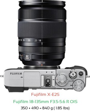 Fujifilm X-E2S with Fujifilm 18-135mm F3.5-5.6 R OIS Lens Size