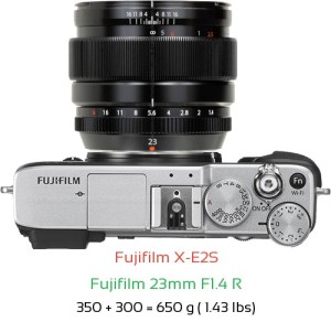Fujifilm X-E2S with Fujifilm 23mm F1.4 R Lens Size