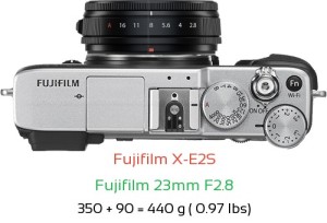 Fujifilm X-E2S with Fujifilm 23mm F2.8 Lens Size