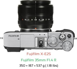Fujifilm X-E2S with Fujifilm 35mm F1.4 R Lens Size