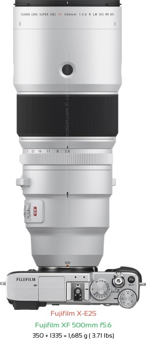 Fujifilm X-E2S with Fujifilm XF 500mm f5.6 Lens Size