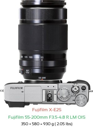 Fujifilm X-E2S with Fujifilm 55-200mm F3.5-4.8 R LM OIS Lens Size
