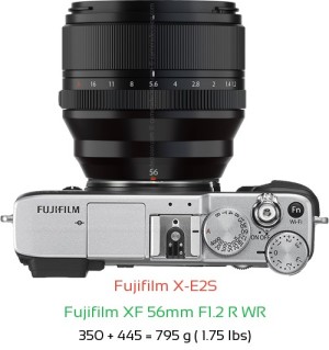 Fujifilm X-E2S with Fujifilm XF 56mm F1.2 R WR Lens Size
