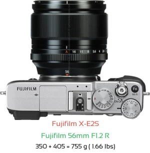 Fujifilm X-E2S with Fujifilm 56mm F1.2 R Lens Size