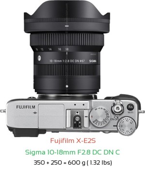 Fujifilm X-E2S with Sigma 10-18mm F2.8 DC DN C Lens Size